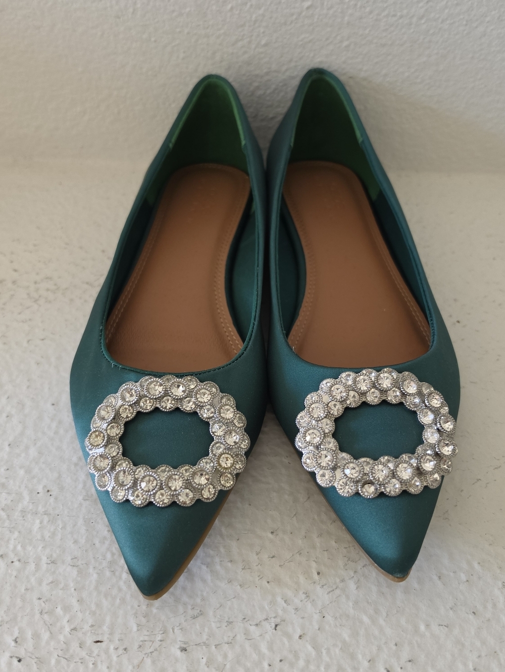 Asos Green Satin Laura Flats-Size 7